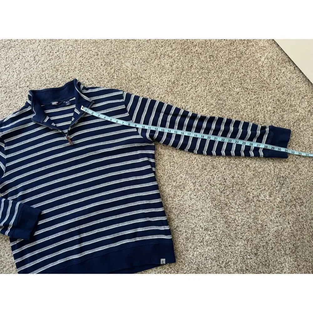 Lands End Sweater size XL TALL, Blue with White stripes, 100% Cotton,lightweight